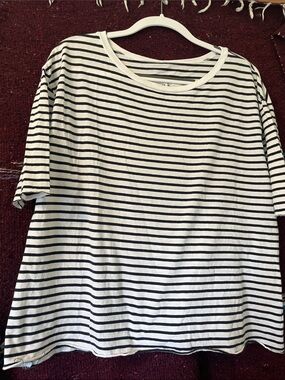 Frank & Eileen White and Black Striped Short Sleeve Tee - Relaxed Crew
